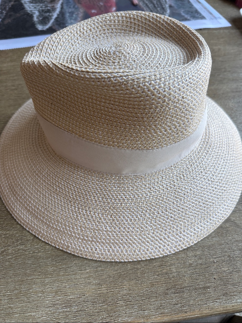Eric Javits Cream Straw Phoenix Hat with Grosgrain Band - Picture 2 of 4